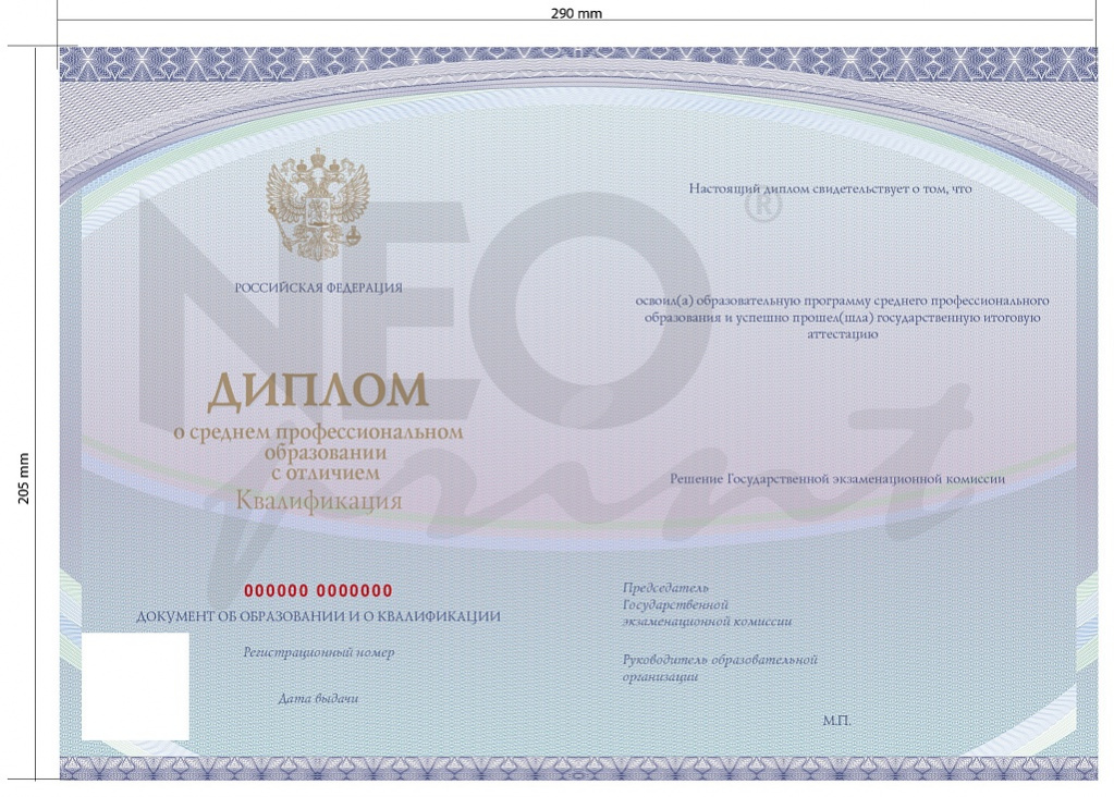 Бланк диплома о среднем профессиональном образовании