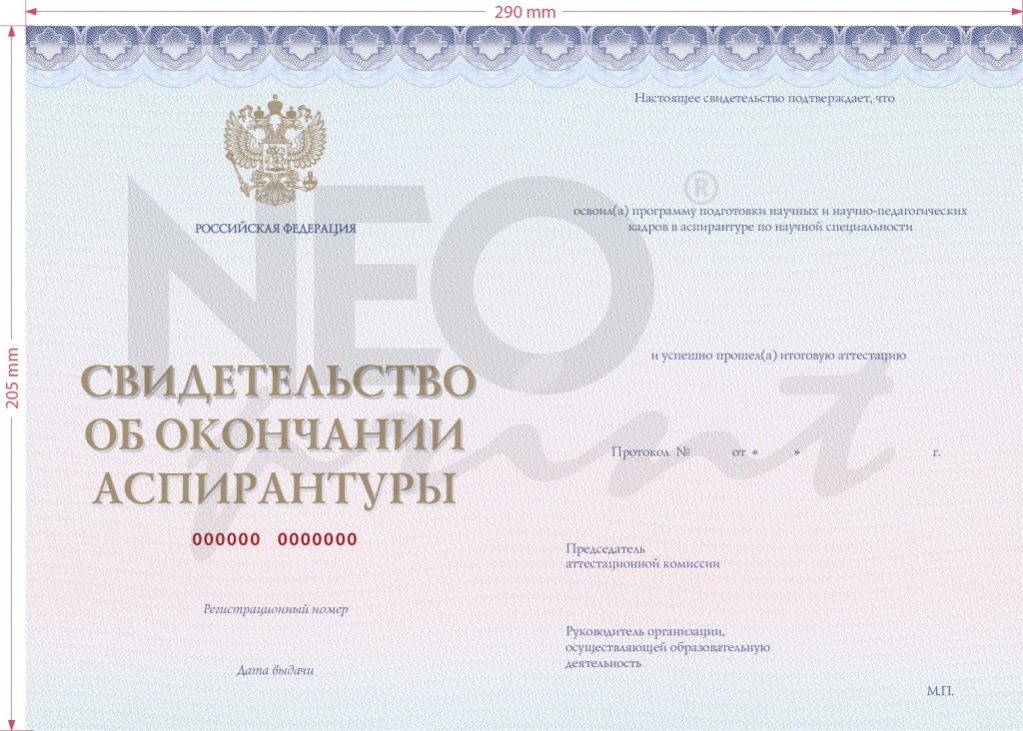 Бланк свидетельства об окончании аспирантуры 